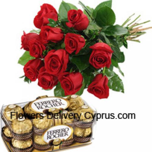 12 Red Roses with Yummy Chocolates