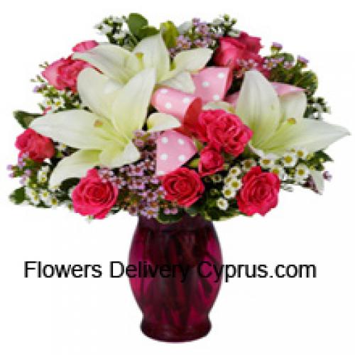 Cute Pink Roses and White Lilies