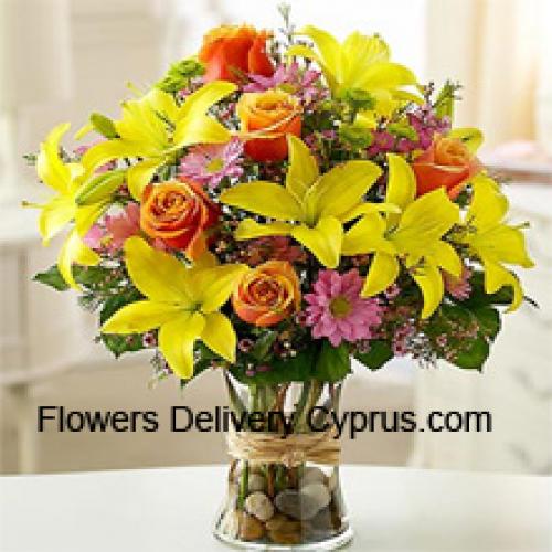 Lilies, Roses and Cute Gerberas in Vase