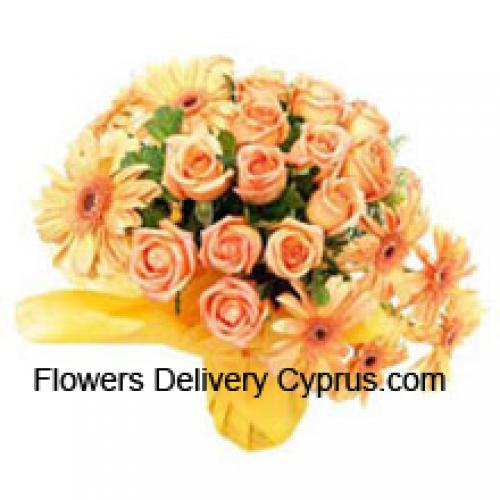 12 Orange Roses and Exotic Gerberas