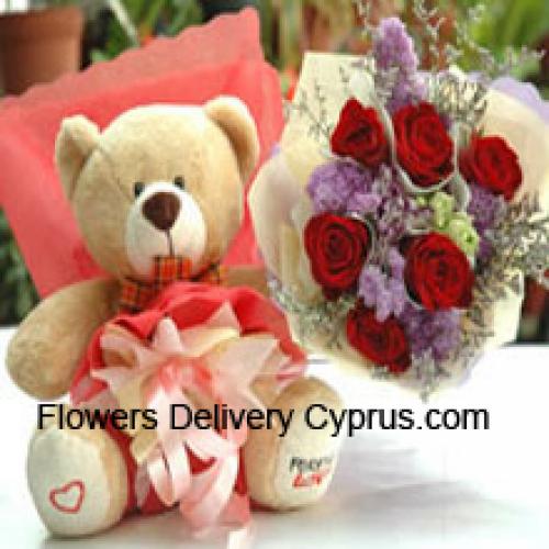 Hermoso Teddy con 6 Rosas Encantadoras