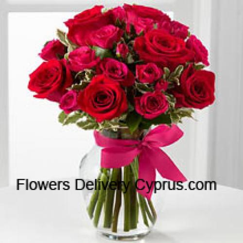 18 Cute Red Roses with Pink Bow